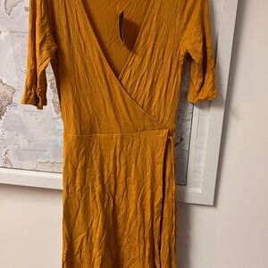 Forever 21 Mustard Wrap Midi Dress